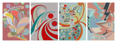 Sanatsal soyut vektör. Duvar yazısı tarzında süslü kıvrımlı posterler. Kübizm sanat tasarım elementleri. Modern mistik doğal ruhani fikir. El çiziminde gelecekçi geometri.