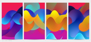 Üç boyutlu sıvı dalgalı şekil. Parlak bulutlu fütüristik arka plan. Soyut müzik dalgalarında canlı gradyan akışı. Dinamik sıvı doku. Moda post tasarımı için yaratıcı vektör şablonu.