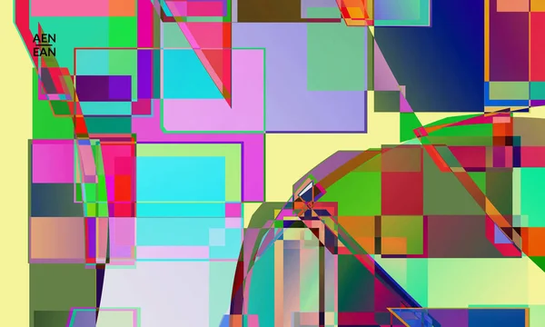 抽象的なベクトル壁紙 大きな鮮やかな色の重複した正方形 レトロなテレビテストグリッチ効果デジタルアート ピクセル不均一な幾何学模様 ビッグデータサイバー空間コンピュータフィルターテクスチャ — ストックベクタ