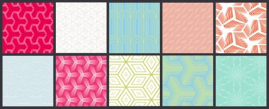 Basit geometrik dokular. Kusursuz geometrik minimalist desenlerin toplanması. Arka planlar ve duvar kağıtları. Tekstil süsü. Düzgünce gruplandırılmış ve katmanlanmış sürükleme ve kumaş paletine bırak.