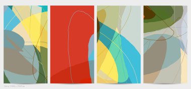 Asgari moda tarzında bir grup vektör soyut yaratıcı arka plan. Sosyal medya için modern şablonlar. Eğlenceli karalama şekli. Soyut geometrik şekilleri ve renkleri olan sanat manzarası.