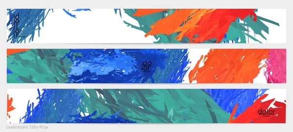 Plantilla Banner Horizontal Vectorial Abstracto Pinceles Coloridos Estimulan Imitación Pintura — Archivo Imágenes Vectoriales