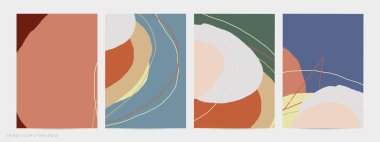 Asgari moda tarzında bir grup vektör soyut yaratıcı arka plan. Sosyal medya için modern şablonlar. Eğlenceli karalama şekli. Soyut geometrik şekilleri ve renkleri olan sanat manzarası.