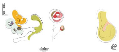 Soyut el çizimi vektör sanatsal logo seti beyaza izole edildi. Çizgi sanatsal çizim ve doku. Retro düz renkler organik doğal Eko gıda tasarımı. Organik sağlıklı vejetaryen karalaması..