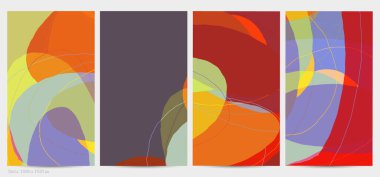 Asgari moda tarzında bir grup vektör soyut yaratıcı arka plan. Sosyal medya için modern şablonlar. Eğlenceli karalama şekli. Soyut geometrik şekilleri ve renkleri olan sanat manzarası.