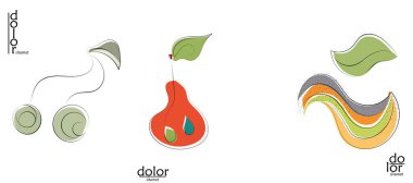 Soyut el çizimi vektör sanatsal logo seti beyaza izole edildi. Çizgi sanatsal çizim ve doku. Retro düz renkler organik doğal Eko gıda tasarımı. Organik sağlıklı vejetaryen karalaması..