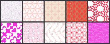 Basit geometrik dokular. Kusursuz geometrik minimalist desenlerin toplanması. Arka planlar ve duvar kağıtları. Tekstil süsü. Düzgünce gruplandırılmış ve katmanlanmış sürükleme ve kumaş paletine bırak.