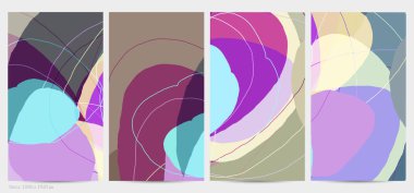 Asgari moda tarzında bir grup vektör soyut yaratıcı arka plan. Sosyal medya için modern şablonlar. Eğlenceli karalama şekli. Soyut geometrik şekilleri ve renkleri olan sanat manzarası.