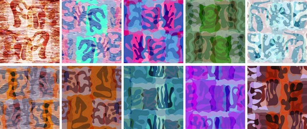Набір Векторних Безшовних Візерунків Органічні Форми Матусів Натуральний Глибинний Колір — стоковий вектор