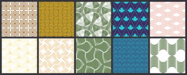Basit geometrik dokular. Kusursuz geometrik minimalist desenlerin toplanması. Arka planlar ve duvar kağıtları. Tekstil süsü. Düzgünce gruplandırılmış ve katmanlanmış sürükleme ve kumaş paletine bırak.