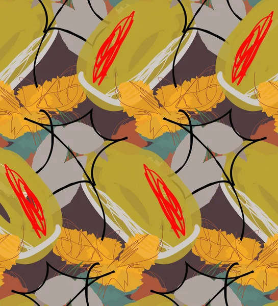 Elle çizilmiş karalamalarla soyut, pürüzsüz desen. İşaretli boya ile yapılmış parlak renkli karalamalar. Pürüzlü mürekkep damlaları ve çiçek bahçesi motifi. Sanatsal duvar kağıdı kaplama tasarımı.