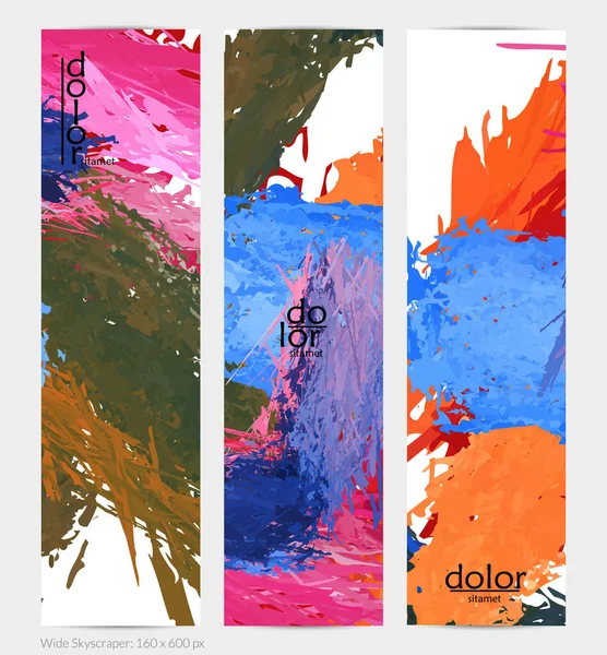 抽象ベクトル垂直バナー デジタル水彩画のカラフルなブラシストーク 次元層羽虹色のテクスチャ 創造的な芸術的な広告テンプレート 明るいラフスクリブル — ストックベクタ