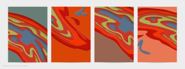 Soyut üç boyutlu kağıt, sanatı keser. Dalgalı kağıt işçiliğiyle renkli bir arka plan. Sanatsal vektör gerçekçi gölgeli şekilleri kesiyor. Parlak oyma dokusu. Topografi yardım taklidi.