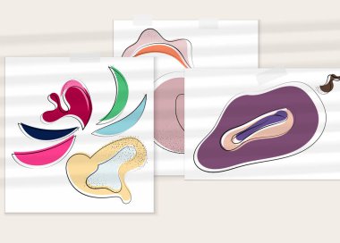 Gölge kaplamalı soyut el çizimi vektör çizimi poster. Çizgi sanatsal çizim ve doku. Retro düz renkler organik doğal tasarım. Organik sağlıklı vejetaryen karalaması..