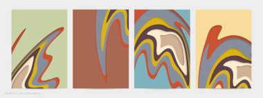 Soyut üç boyutlu kağıt, sanatı keser. Dalgalı kağıt işçiliğiyle renkli bir arka plan. Sanatsal vektör gerçekçi gölgeli şekilleri kesiyor. Parlak oyma dokusu. Topografi yardım taklidi.