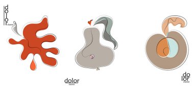 Soyut el çizimi vektör sanatsal logo seti beyaza izole edildi. Çizgi sanatsal çizim ve doku. Retro düz renkler organik doğal Eko gıda tasarımı. Organik sağlıklı vejetaryen karalaması..