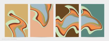 Soyut üç boyutlu kağıt, sanatı keser. Dalgalı kağıt işçiliğiyle renkli bir arka plan. Sanatsal vektör gerçekçi gölgeli şekilleri kesiyor. Parlak oyma dokusu. Topografi yardım taklidi.