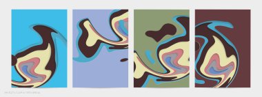 Soyut üç boyutlu kağıt, sanatı keser. Dalgalı kağıt işçiliğiyle renkli bir arka plan. Sanatsal vektör gerçekçi gölgeli şekilleri kesiyor. Parlak oyma dokusu. Topografi yardım taklidi.