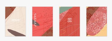 Retro hipster sanat baskısı ya da poster tasarımı. Dalgalı karışık şekiller. Üst üste çizilmiş el dokusu. Çizgiler, noktalar ve karalamalar egzotik tropikal arka plan yaratır. Doğal organik renkler.