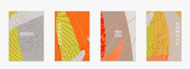 Retro hipster sanat baskısı ya da poster tasarımı. Dalgalı karışık şekiller. Üst üste çizilmiş el dokusu. Çizgiler, noktalar ve karalamalar egzotik tropikal arka plan yaratır. Doğal organik renkler.