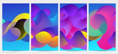 Üç boyutlu sıvı dalgalı şekil. Parlak bulutlu fütüristik arka plan. Soyut müzik dalgalarında canlı gradyan akışı. Dinamik sıvı doku. Moda post tasarımı için yaratıcı vektör şablonu.