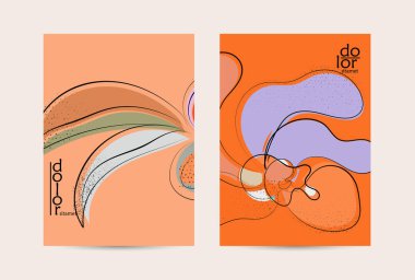 Retro düz renkli organik gıda broşürü. El çizimi meyve çizgisi logosu tasarımı. Yumuşak kıvrımlı grange desenli bitkisel çizgi çizgi. Sağlıklı beslenme broşürü düzeni.