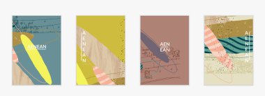 Karmaşık şekilli vektör kapağı şablonu veya elle çizilmiş cıvatalar. Çizgili dalgalı şekiller ve çizgi tasarımları. Düz tarzda soyut hipster arkaplan. Modern sanat modelleri.