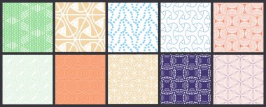 Basit geometrik dokular. Kusursuz geometrik minimalist desenlerin toplanması. Arka planlar ve duvar kağıtları. Tekstil süsü. Düzgünce gruplandırılmış ve katmanlanmış sürükleme ve kumaş paletine bırak.