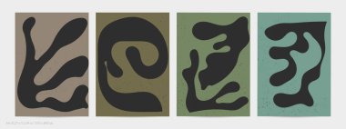 Matisse organik grange desenli. Doğal çiçek motifli soyut çağdaş uçucu şablonu. Asgari orta yüzyıl sanat geçmişi. Düz toprak renklerinde sanatsal botanik elementler.