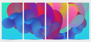 Üç boyutlu sıvı dalgalı şekil. Parlak bulutlu fütüristik arka plan. Soyut müzik dalgalarında canlı gradyan akışı. Dinamik sıvı doku. Moda post tasarımı için yaratıcı vektör şablonu.