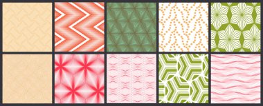 Basit geometrik dokular. Kusursuz geometrik minimalist desenlerin toplanması. Arka planlar ve duvar kağıtları. Tekstil süsü. Düzgünce gruplandırılmış ve katmanlanmış sürükleme ve kumaş paletine bırak.