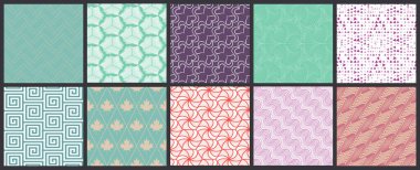 Basit geometrik dokular. Kusursuz geometrik minimalist desenlerin toplanması. Arka planlar ve duvar kağıtları. Tekstil süsü. Düzgünce gruplandırılmış ve katmanlanmış sürükleme ve kumaş paletine bırak.