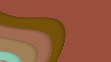 Soyut üç boyutlu kağıt, sanatı keser. Dalgalı kağıt işçiliğiyle renkli bir arka plan. Sanatsal vektör gerçekçi gölgeli şekilleri kesiyor. Parlak oyma dokusu. Topografi yardım taklidi.