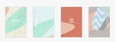 Doğal renklerde dalgalı karışık şekilli soyut vektör kapağı tasarımı. Çizgili ve karalamalı bir el. Modern çağdaş sanat. Satış tanıtımı olayı için poster ya da yazdırma şablonu.