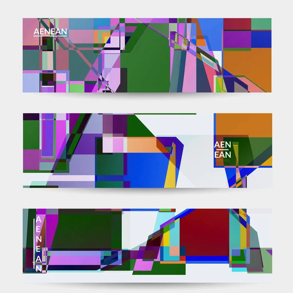 アブストラクトベクトルバナーテンプレート 大きな鮮やかな色の重複した正方形 レトロなテレビテストグリッチ効果デジタルアート ピクセル不均一な幾何学模様 ビッグデータサイバー空間コンピュータフィルターテクスチャ — ストックベクタ