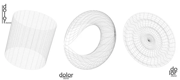 Ensemble Icônes Objets Vectoriels Abstraits Forme Géométrique Polygonale Modélisation Informatique — Image vectorielle