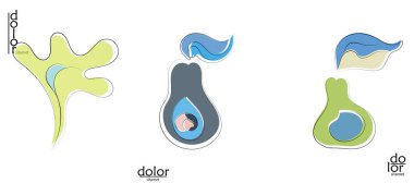 Soyut el çizimi vektör sanatsal logo seti beyaza izole edildi. Çizgi sanatsal çizim ve doku. Retro düz renkler organik doğal Eko gıda tasarımı. Organik sağlıklı vejetaryen karalaması..