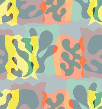 Organik Matisse şekillerinin kusursuz desenleri. Doğal toprak renkleri. Çiçekli sualtı yaşamı. Soyut deniz yosunu kamuflaj arka planı. Moda dalgalı geometri. Rastgele katmanlanmış el çizimi sanat.