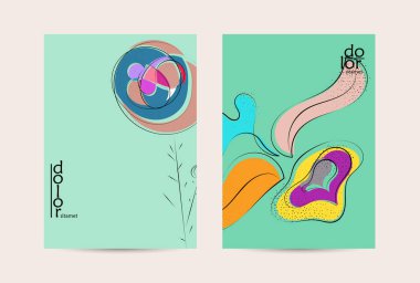 El çizimi meyve grunge desenli soyut vektör şablonu. Düz renkli gıda konsepti çizimi. Sağlıklı beslenme broşürü. Çizgi sanat meyvesi logosu tasarımı. Kavisli dalgalı çizgiler.