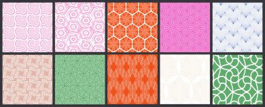Basit geometrik dokular. Kusursuz geometrik minimalist desenlerin toplanması. Arka planlar ve duvar kağıtları. Tekstil süsü. Düzgünce gruplandırılmış ve katmanlanmış sürükleme ve kumaş paletine bırak.