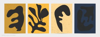 Matisse organik grange desenli. Doğal çiçek motifli soyut çağdaş uçucu şablonu. Asgari orta yüzyıl sanat geçmişi. Düz toprak renklerinde sanatsal botanik elementler.