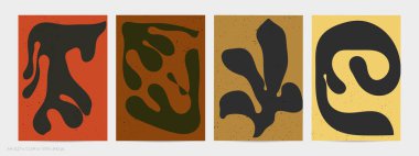 Matisse organik grange desenli. Doğal çiçek motifli soyut çağdaş uçucu şablonu. Asgari orta yüzyıl sanat geçmişi. Düz toprak renklerinde sanatsal botanik elementler.