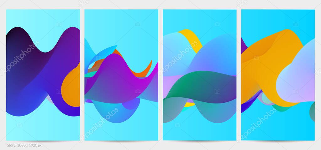 3D fluid wavy shape. Bright cloudy futuristic background. Vibrant gradient flow in abstract music sound waves. Dynamic liquid texture. Creative vector template for trendy post design.