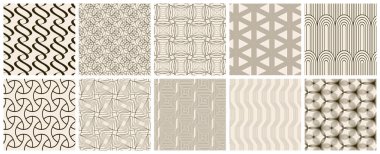 Kusursuz vektör deseni ayarlandı. Soyut basit geometrik doku. Eski sarı kağıtta koyu kahverengi. Geriye dönük ince çizgiler. Modern kafes grafik tasarımı.