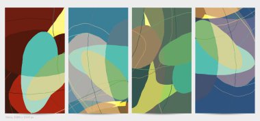 Asgari moda tarzında bir grup vektör soyut yaratıcı arka plan. Sosyal medya için modern şablonlar. Eğlenceli karalama şekli. Soyut geometrik şekilleri ve renkleri olan sanat manzarası.