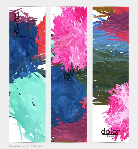 抽象ベクトル垂直バナー デジタル水彩画のカラフルなブラシストーク 次元層羽虹色のテクスチャ 創造的な芸術的な広告テンプレート 明るいラフスクリブル — ストックベクタ
