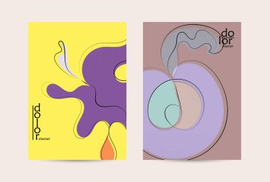 Retro düz renkli organik gıda broşürü. El çizimi meyve çizgisi logosu tasarımı. Yumuşak kıvrımlı grange desenli bitkisel çizgi çizgi. Sağlıklı beslenme broşürü düzeni.