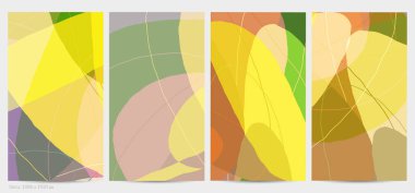 Asgari moda tarzında bir grup vektör soyut yaratıcı arka plan. Sosyal medya için modern şablonlar. Eğlenceli karalama şekli. Soyut geometrik şekilleri ve renkleri olan sanat manzarası.