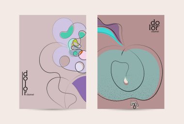 Retro düz renkli organik gıda broşürü. El çizimi meyve çizgisi logosu tasarımı. Yumuşak kıvrımlı grange desenli bitkisel çizgi çizgi. Sağlıklı beslenme broşürü düzeni.