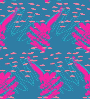 Elle çizilmiş karalamalarla soyut, pürüzsüz desen. İşaretli boya ile yapılmış parlak renkli karalamalar. Pürüzlü mürekkep damlaları ve çiçek bahçesi motifi. Sanatsal duvar kağıdı kaplama tasarımı.